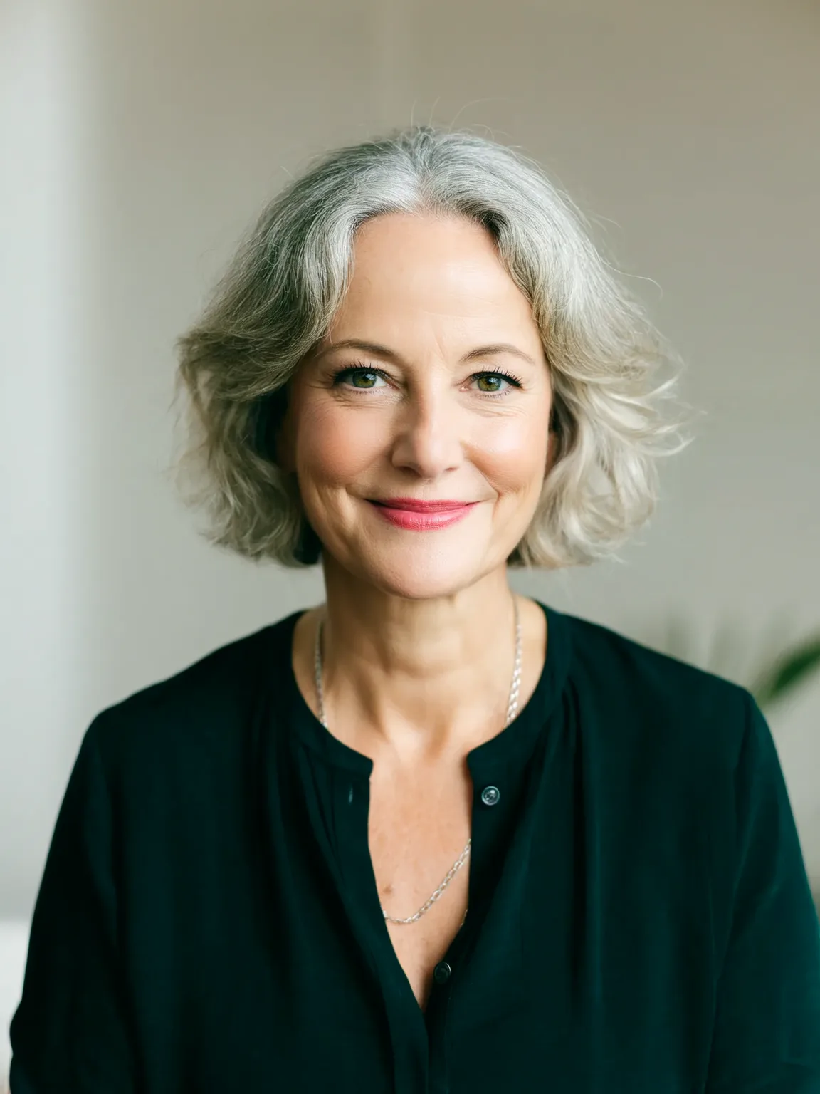 Chin-Length Soft Wavy Silver Gray Layers